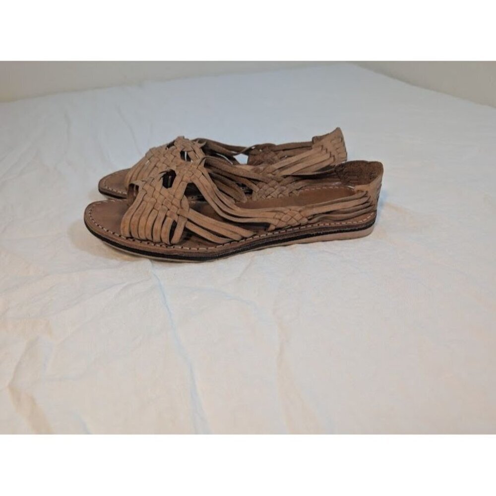Huarache handmade leather sandals women's size 7 tan leather minimal sole - Picture 2 of 4